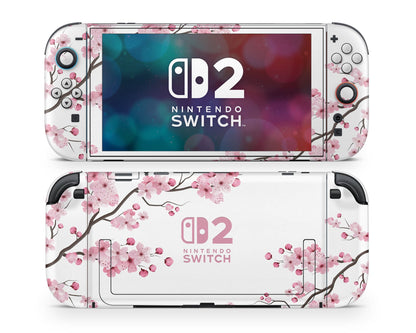 Lux Skins Nintendo Switch 2 White Cherry Blossom Nintendo logo Skins - Art Floral Skin