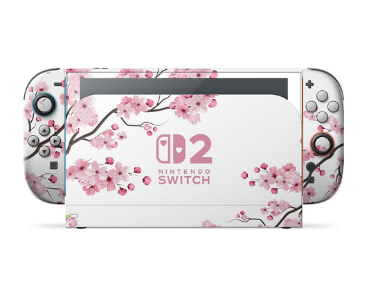 Lux Skins Nintendo Switch 2 White Cherry Blossom Hearts logo Skins - Art Floral Skin