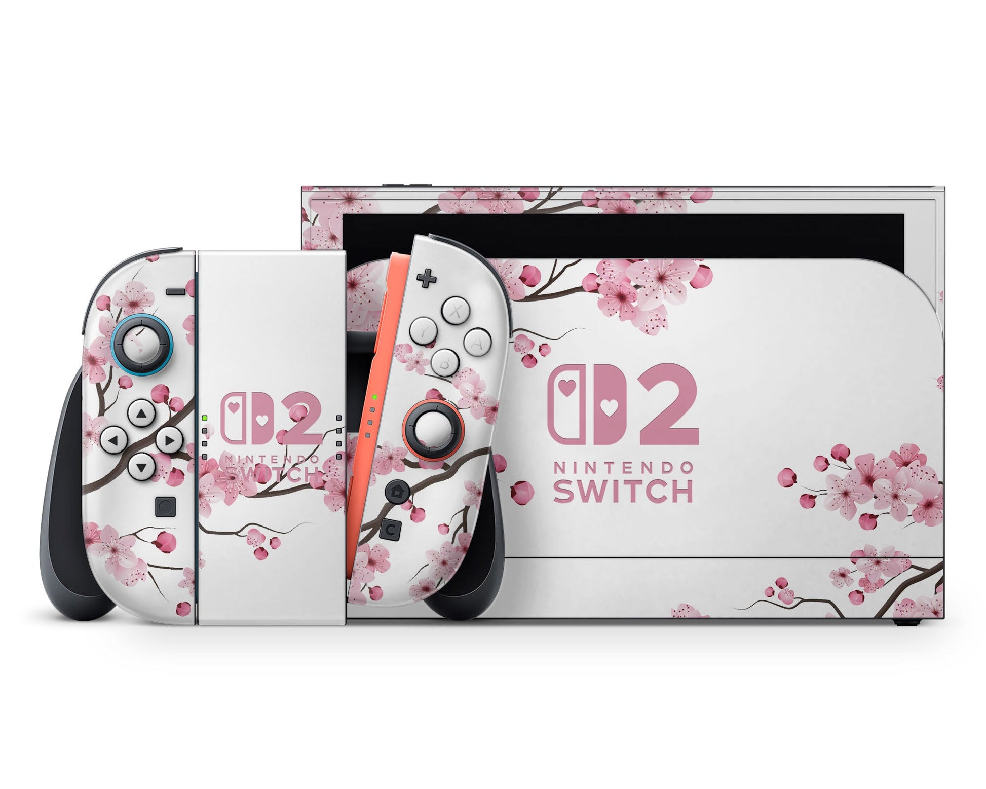 Lux Skins Nintendo Switch 2 White Cherry Blossom Hearts logo Skins - Art Floral Skin