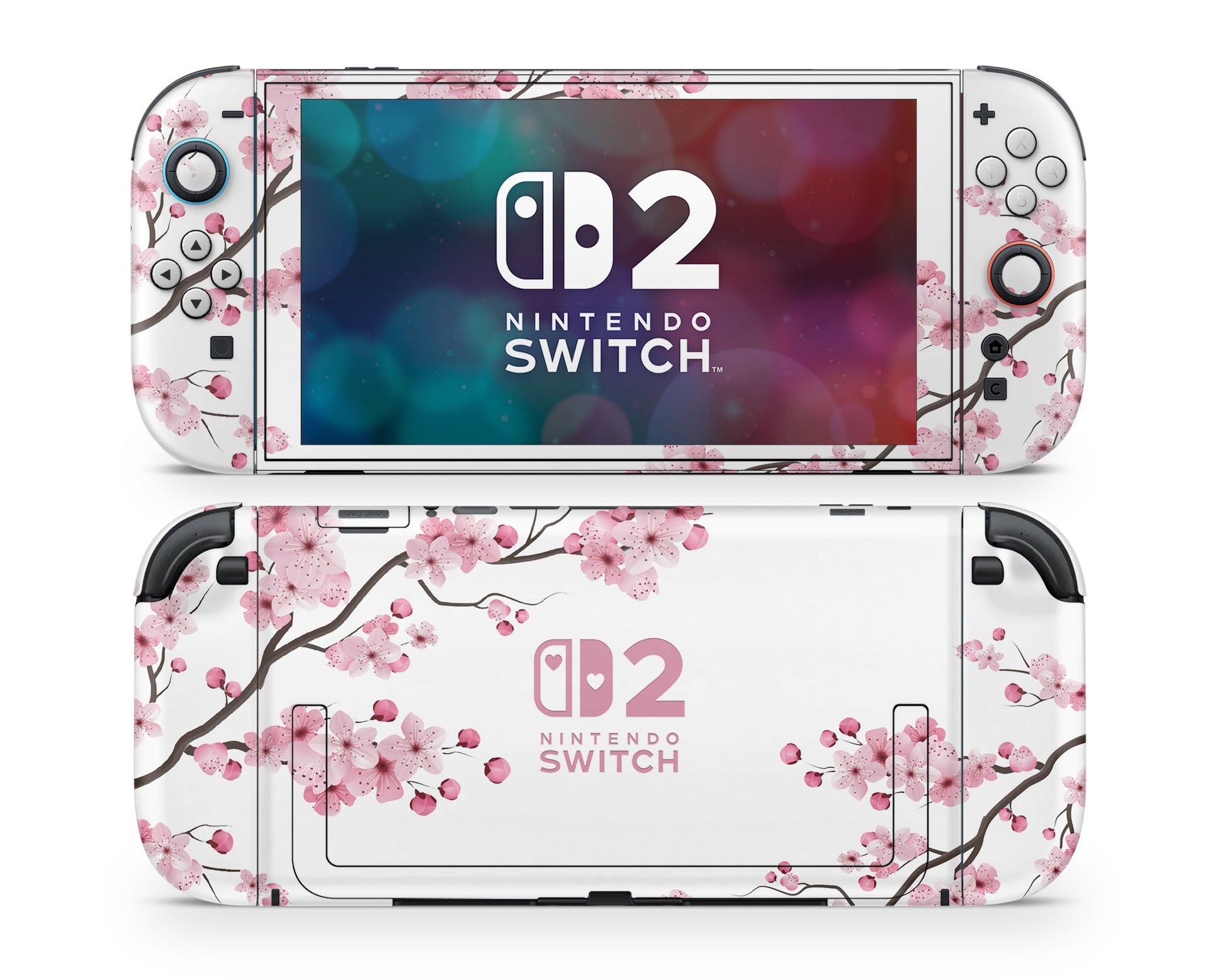 Lux Skins Nintendo Switch 2 White Cherry Blossom Hearts logo Skins - Art Floral Skin