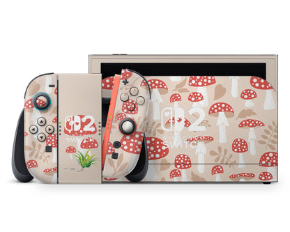 Lux Skins Nintendo Switch 2 Beige Mushroom Farm Hearts logo Skins - Art Artwork Skin