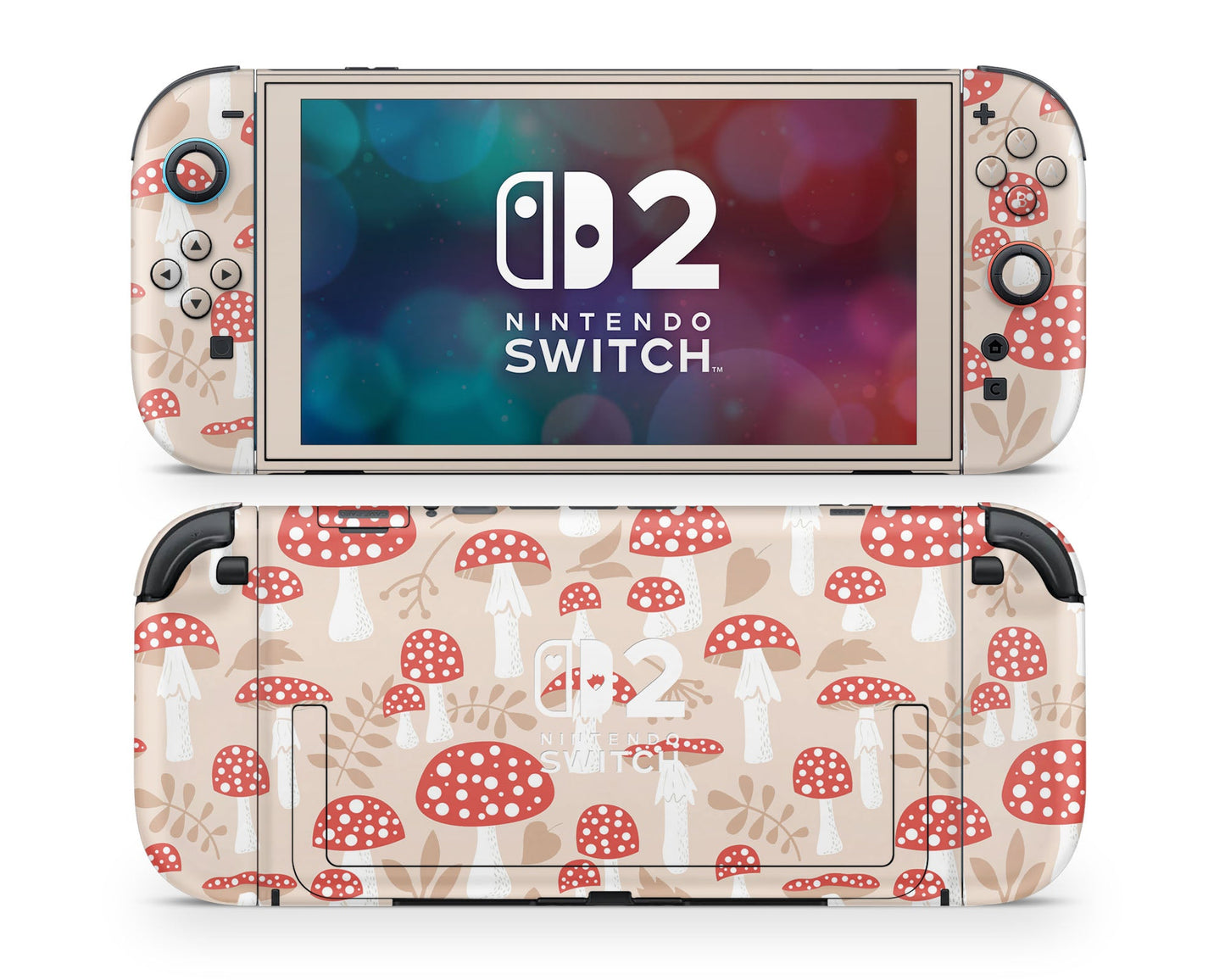 Lux Skins Nintendo Switch 2 Beige Mushroom Farm Hearts logo Skins - Art Artwork Skin