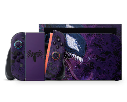 Lux Skins Nintendo Switch 2 Purple Venom Full Set +Tempered Glass Skins - Pop culture Spiderman Skin