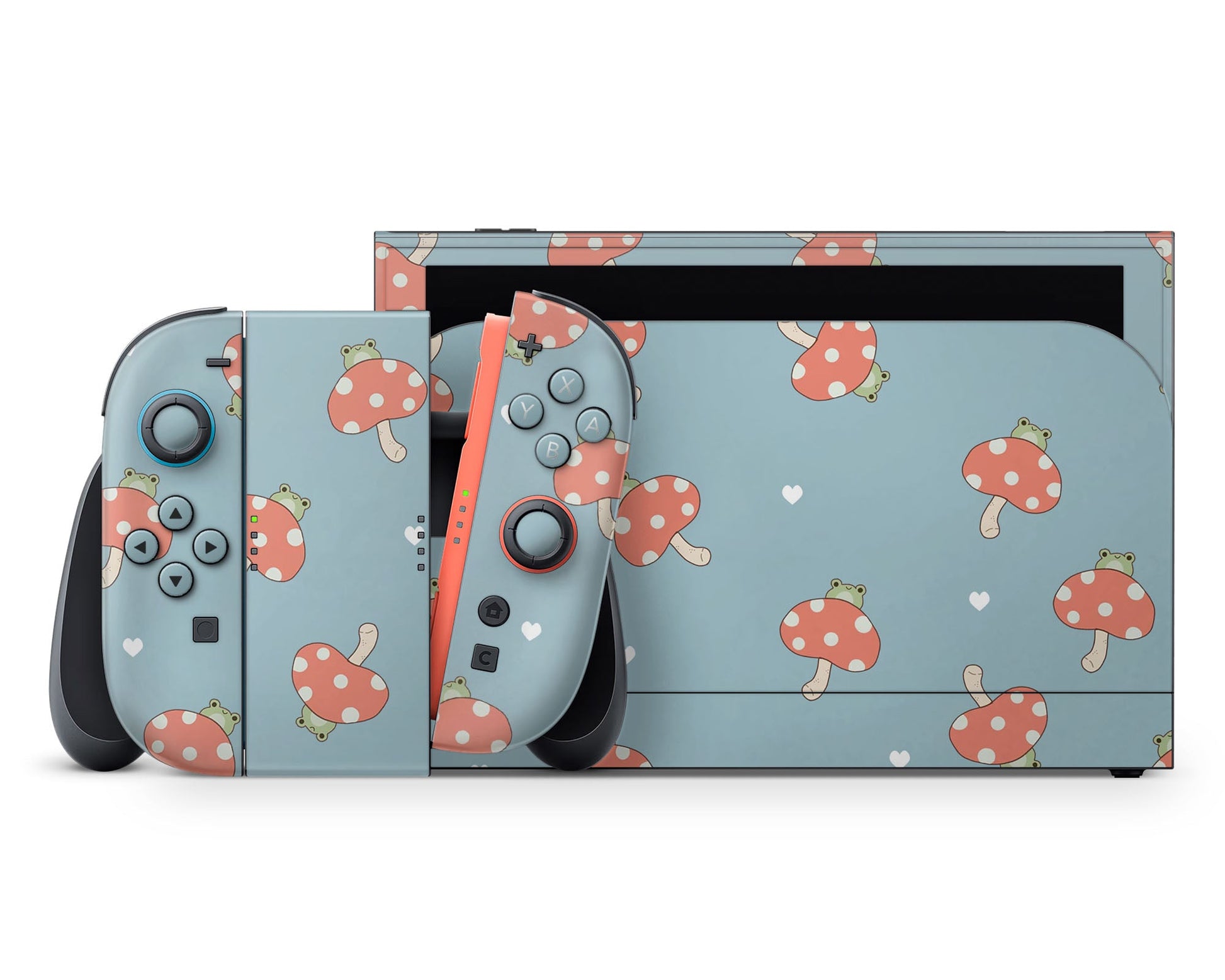 Lux Skins Nintendo Switch 2 Froggie Toadstool Mushroom Full Set +Tempered Glass Skins - Art Artwork Skin