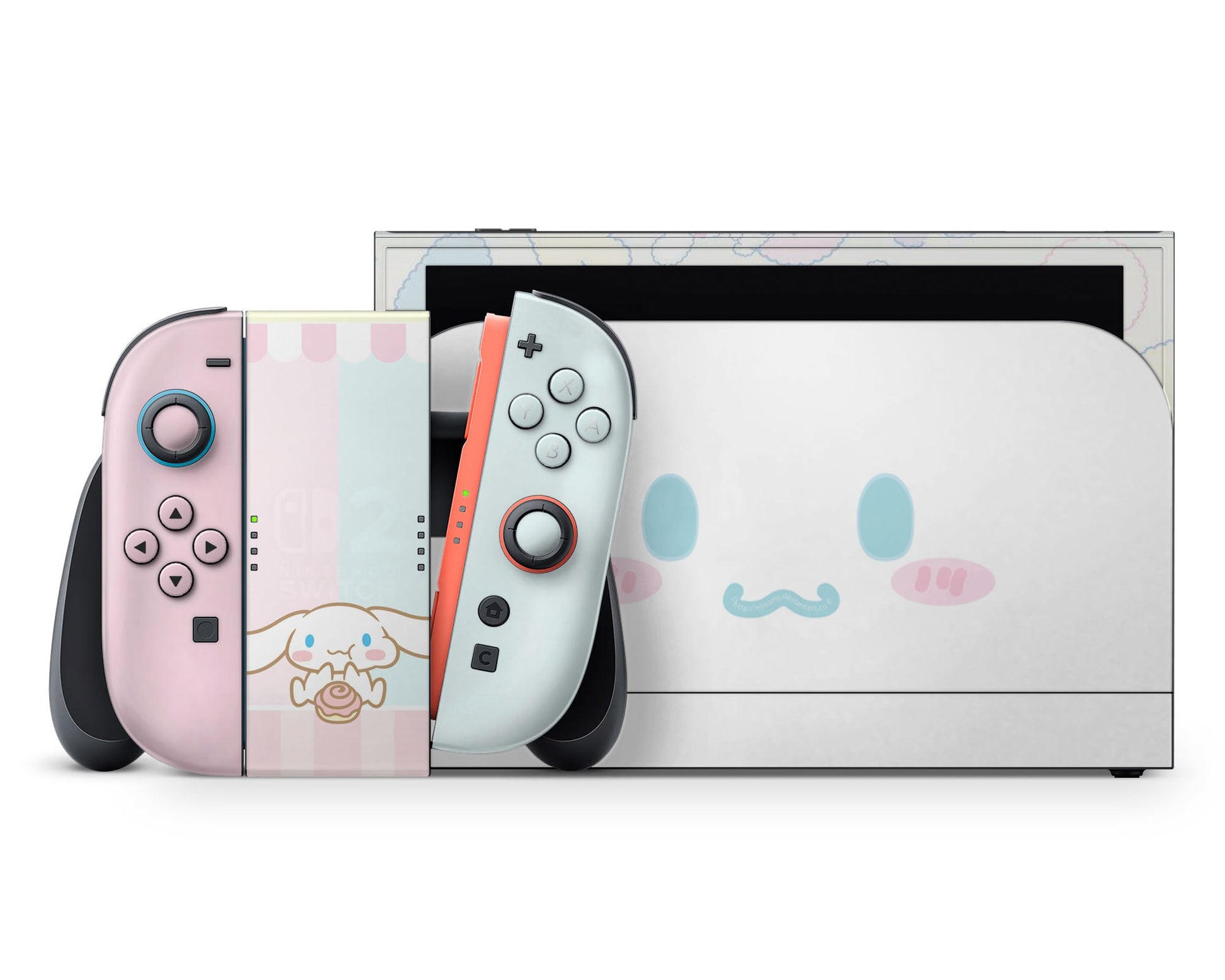 Lux Skins Nintendo Switch 2 Cinnamoroll Cute White Puppy Face Full Set +Tempered Glass Skins - Anime Cinnamoroll Skin