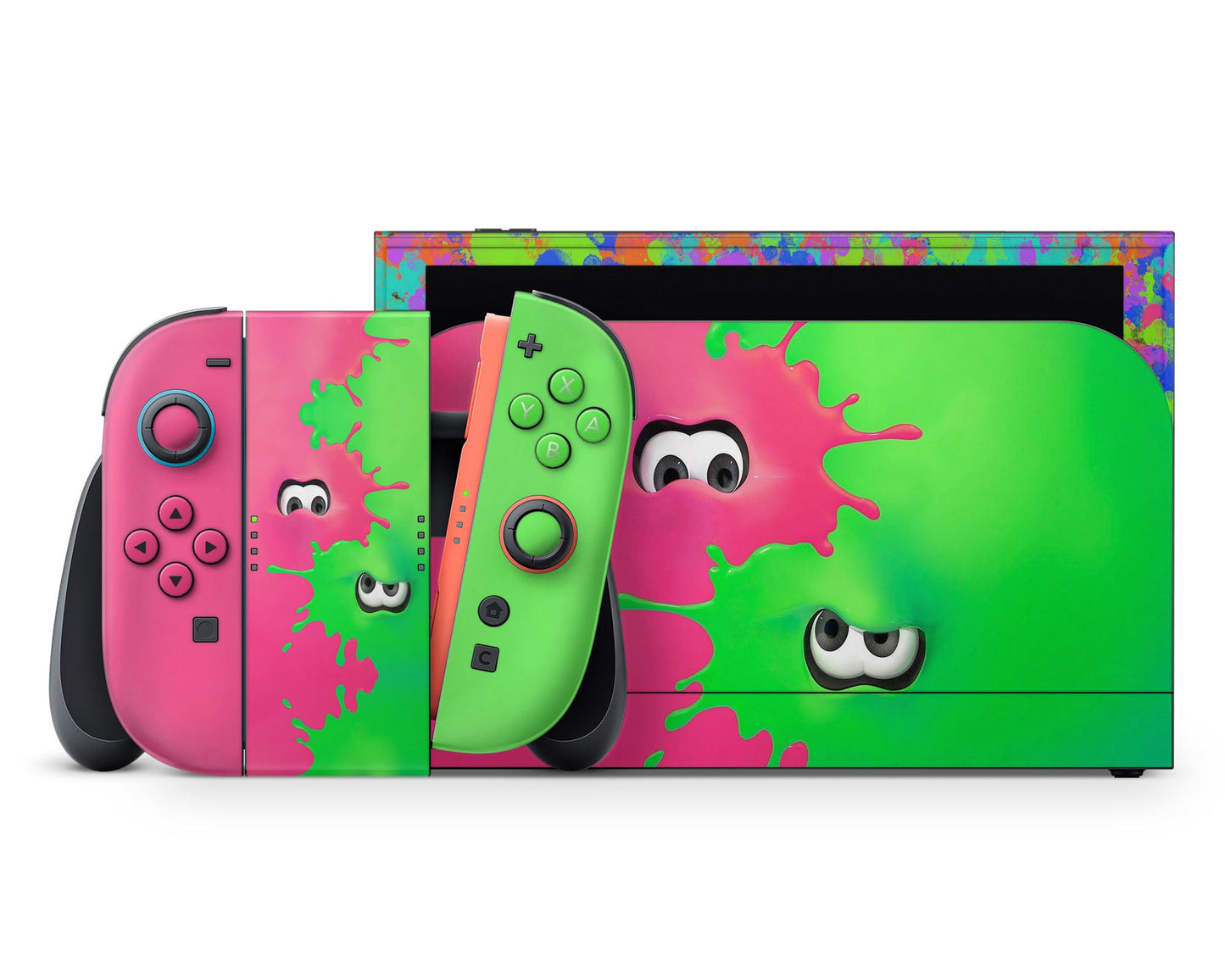 Lux Skins Nintendo Switch 2 Splatoon Pink Green Full Set +Tempered Glass Skins - Pop culture  Skin