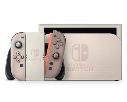 Lux Skins Nintendo Switch 2 Hazelnut Latte Hearts logo Skins - Solid Colours Colour Blocking Skin
