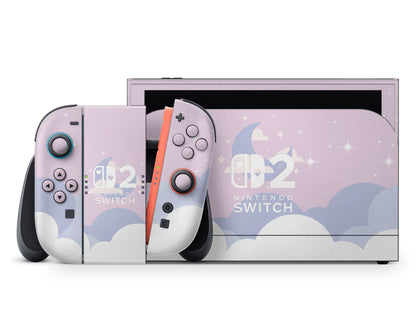 Lux Skins Nintendo Switch 2 Dreamy Pastel Clouds Hearts logo Skins - Art Clouds Skin