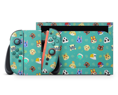 Lux Skins Nintendo Switch 2 Teal Animal Crossing Campers Full Set +Tempered Glass Skins - Pop culture Animal Crossing Skin