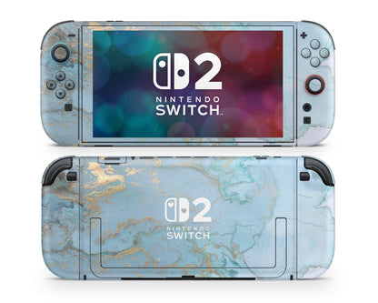 Lux Skins Nintendo Switch 2 Blue Marble Hearts logo Skins - Pattern Marble Skin