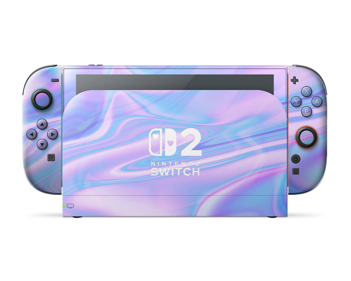 Lux Skins Nintendo Switch 2 Purple Holographic Opal Iridescent Hearts logo Skins - Solid Colours Gradient Skin