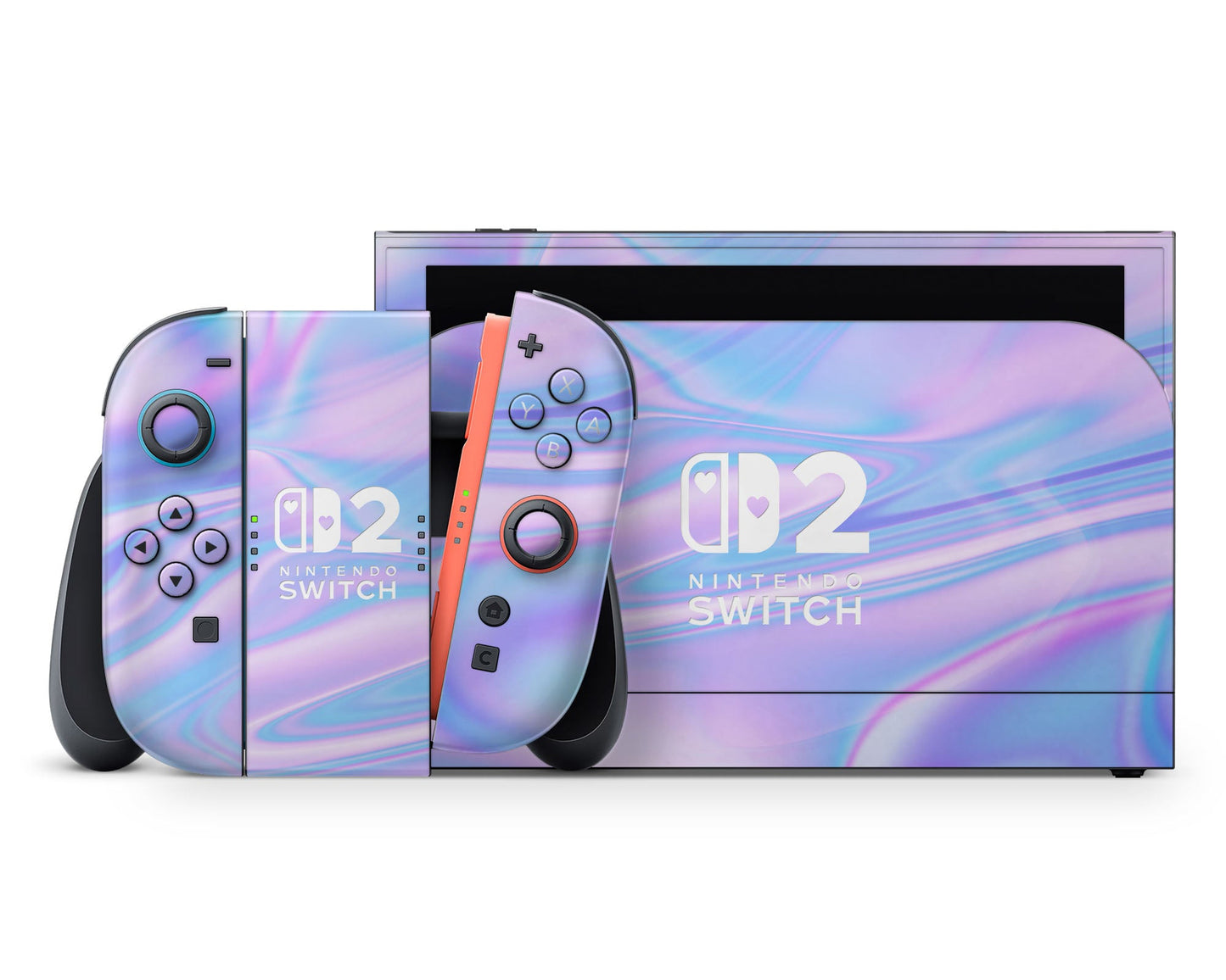 Lux Skins Nintendo Switch 2 Purple Holographic Opal Iridescent Hearts logo Skins - Solid Colours Gradient Skin
