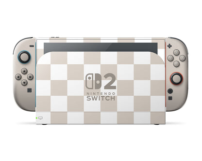 Lux Skins Nintendo Switch 2 Checkered Beige Nintendo logo Skins - Pattern  Skin