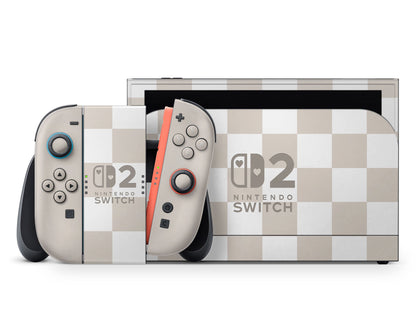 Lux Skins Nintendo Switch 2 Checkered Beige Hearts logo Skins - Pattern  Skin
