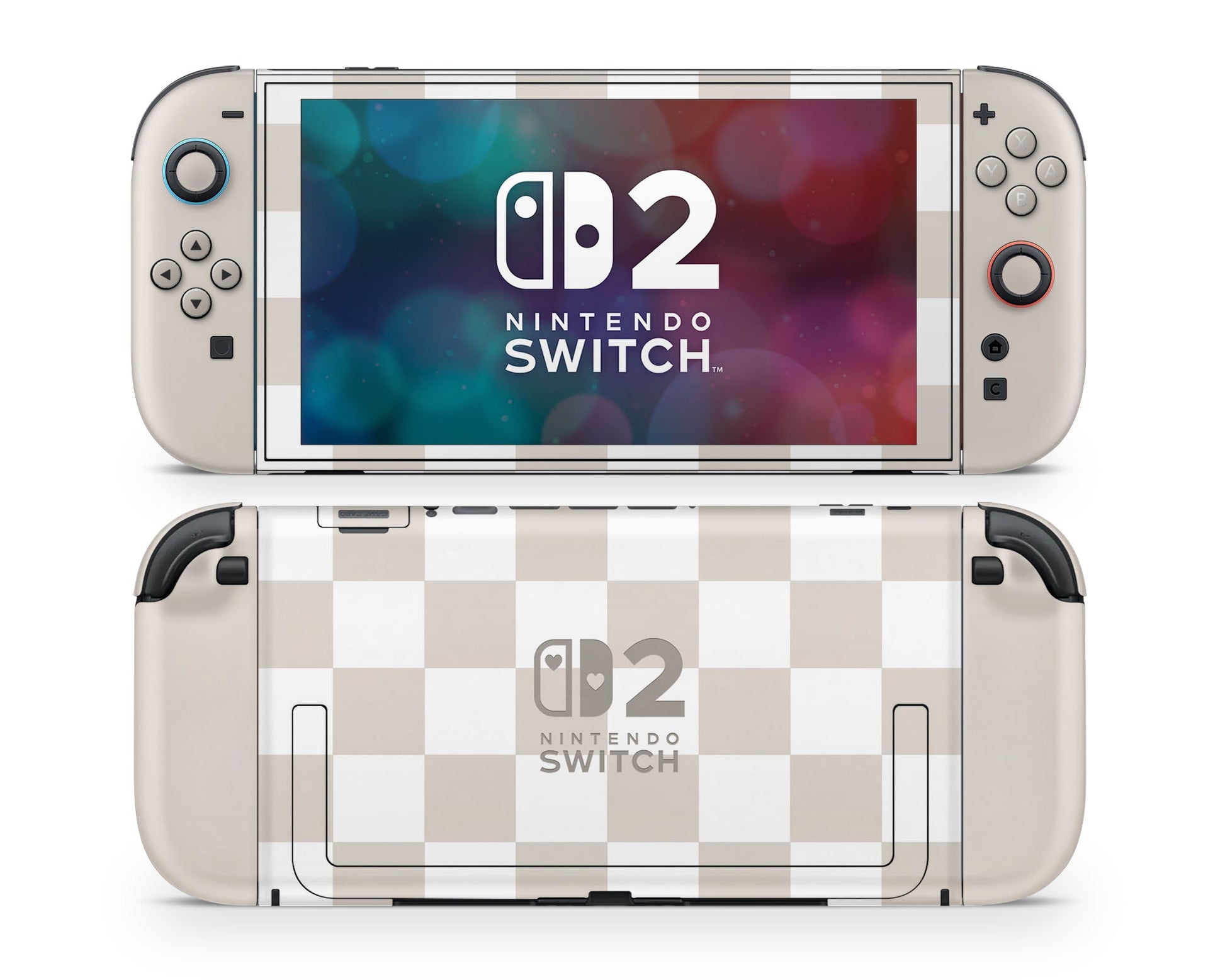 Lux Skins Nintendo Switch 2 Checkered Beige Hearts logo Skins - Pattern  Skin