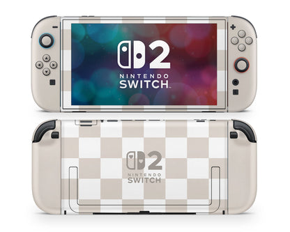Lux Skins Nintendo Switch 2 Checkered Beige Hearts logo Skins - Pattern  Skin