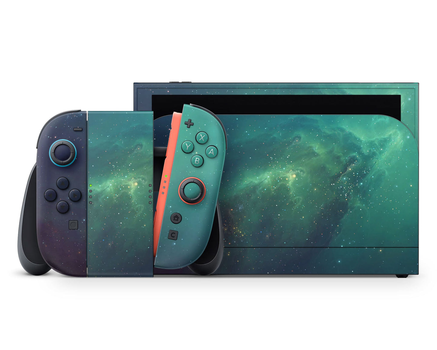 Lux Skins Nintendo Switch 2 Green Stardust Galaxy Full Set +Tempered Glass Skins - Pattern Galaxy Skin