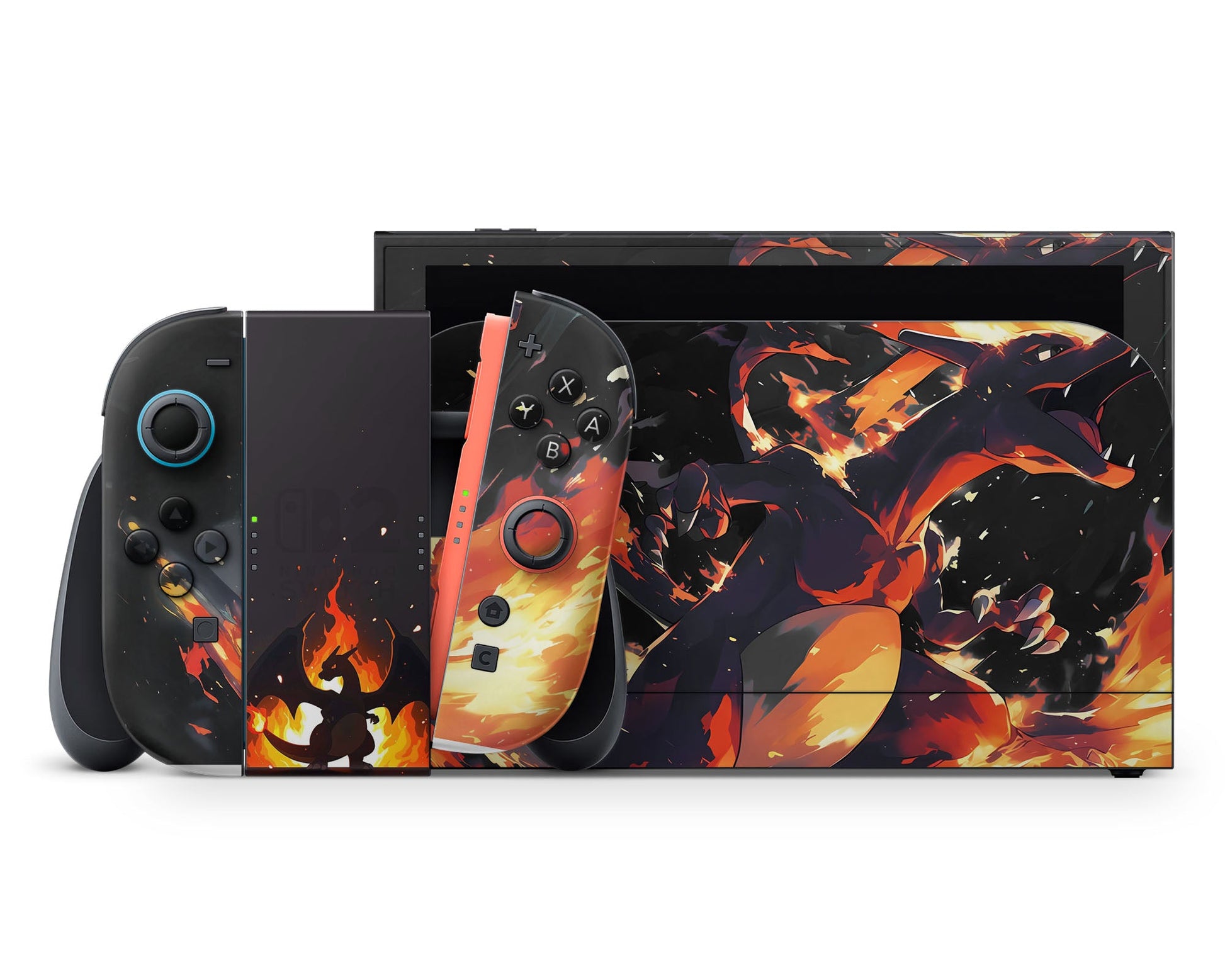 Lux Skins Nintendo Switch 2 Pokemon Charizard Flames Full Set +Tempered Glass Skins - Pop culture Pokemon Skin