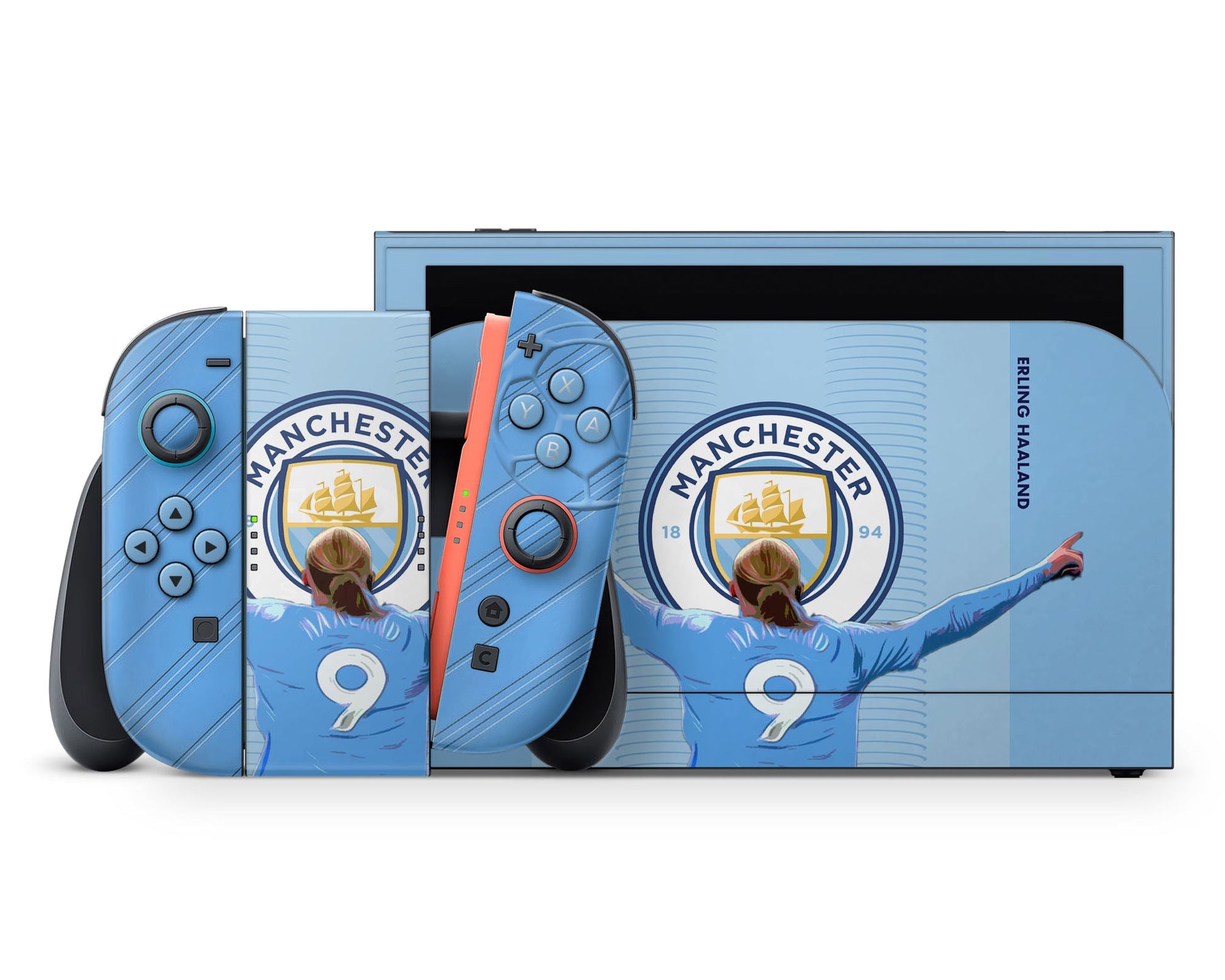 Lux Skins Nintendo Switch 2 Manchester City Haaland Full Set +Tempered Glass Skins - Sports Soccer Skin