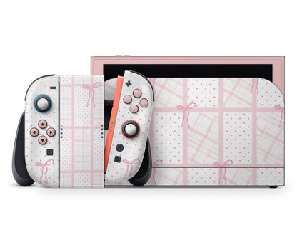 Lux Skins Nintendo Switch 2 Cute Pink Bow Full Set +Tempered Glass Skins - Pattern  Skin