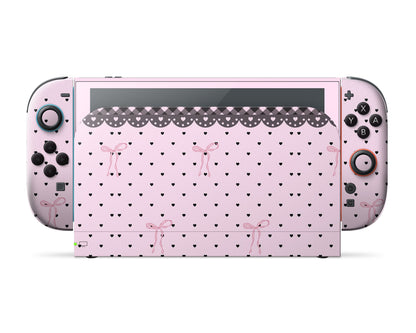 Lux Skins Nintendo Switch 2 Pink Bow Black Lace Full Set Skins - Pattern  Skin