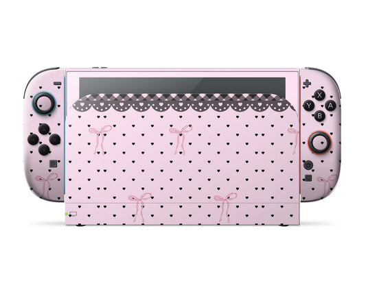 Lux Skins Nintendo Switch 2 Pink Bow Black Lace Full Set Skins - Pattern  Skin