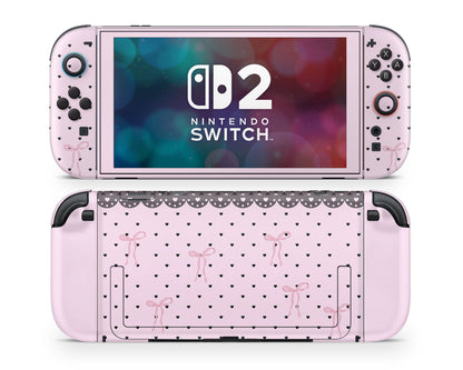 Lux Skins Nintendo Switch 2 Pink Bow Black Lace Joycons Only Skins - Pattern  Skin