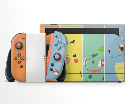 Lux Skins Nintendo Switch 2 Kanto Starter Trio Full Set +Tempered Glass Skins - Pop culture Pika Skin