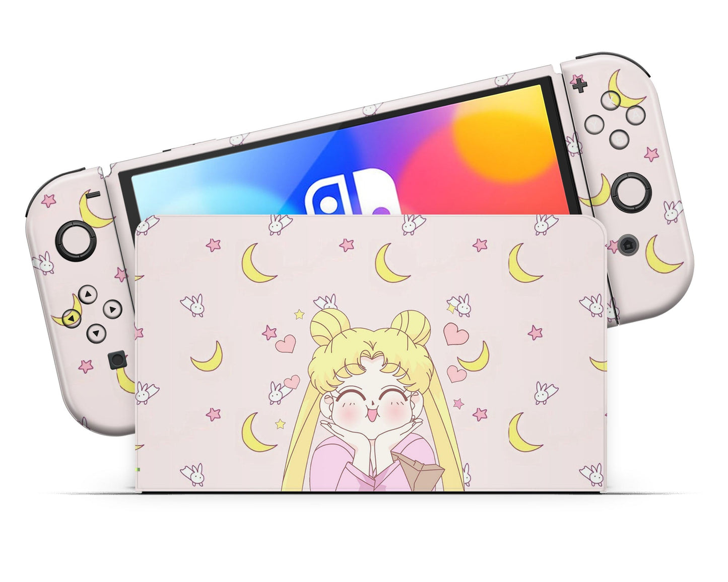 Lux Skins Nintendo Switch OLED Sailor Moon Kawaii Hearts Full Set Skins - Pop culture Sailor Moon Skin