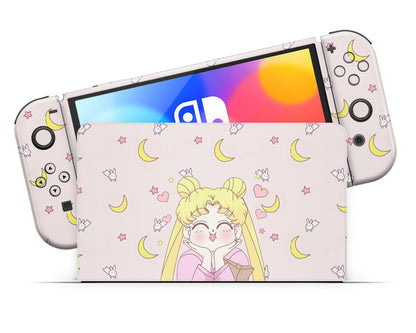 Lux Skins Nintendo Switch OLED Sailor Moon Kawaii Hearts Full Set Skins - Pop culture Sailor Moon Skin