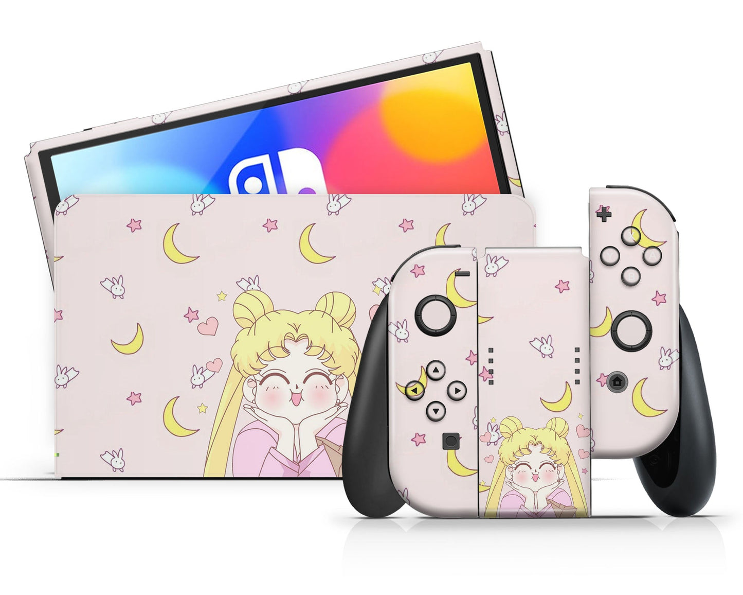 Lux Skins Nintendo Switch OLED Sailor Moon Kawaii Hearts Full Set +Tempered Glass Skins - Pop culture Sailor Moon Skin