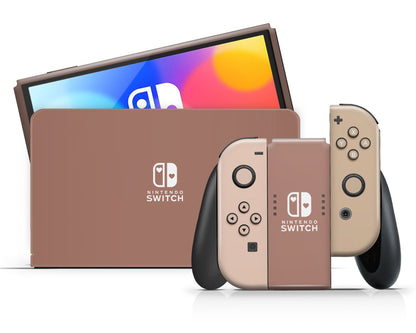 Lux Skins Nintendo Switch OLED Latte Time Nintendo logo Skins - Solid Colours Colour Blocking Skin