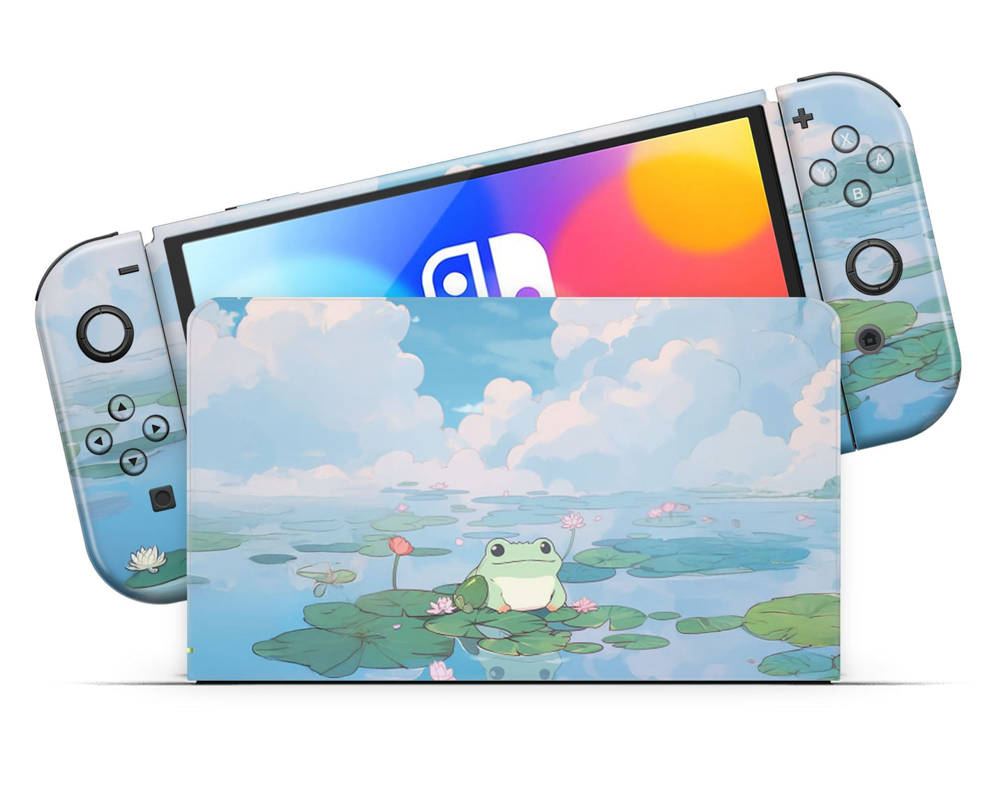 Cute Lily Pad Frog Nintendo Switch OLED Skin
