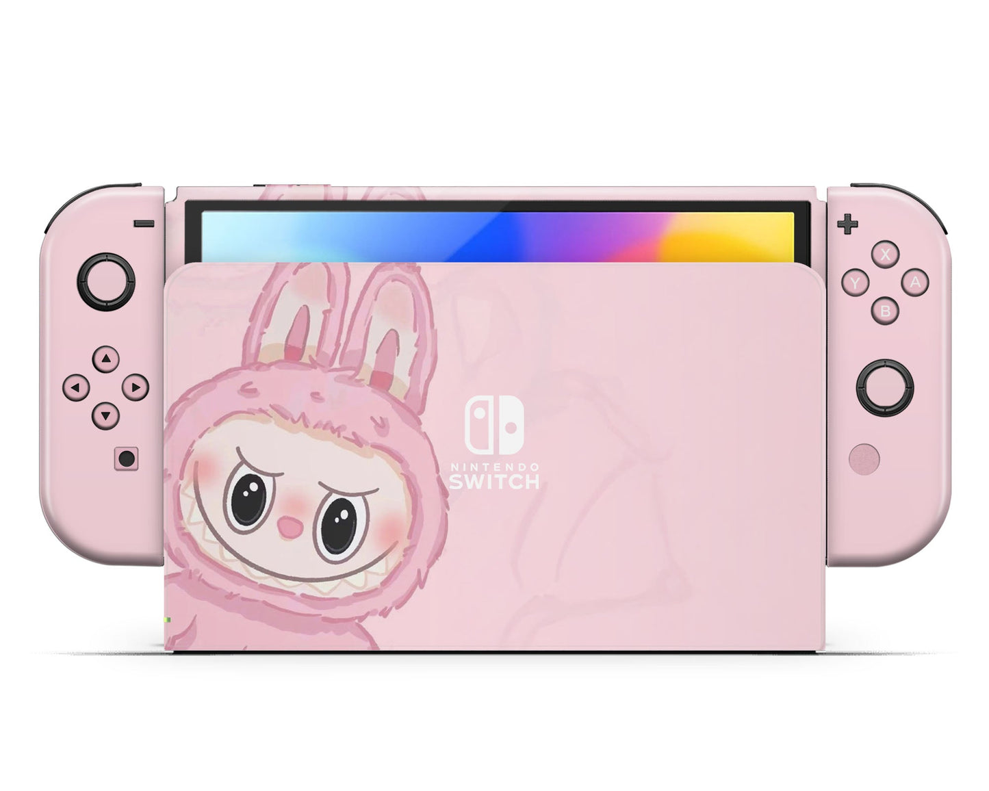 Lux Skins Nintendo Switch OLED Cute Pink Labubu Full Set +Tempered Glass Skins - Pop culture Pattern Skin