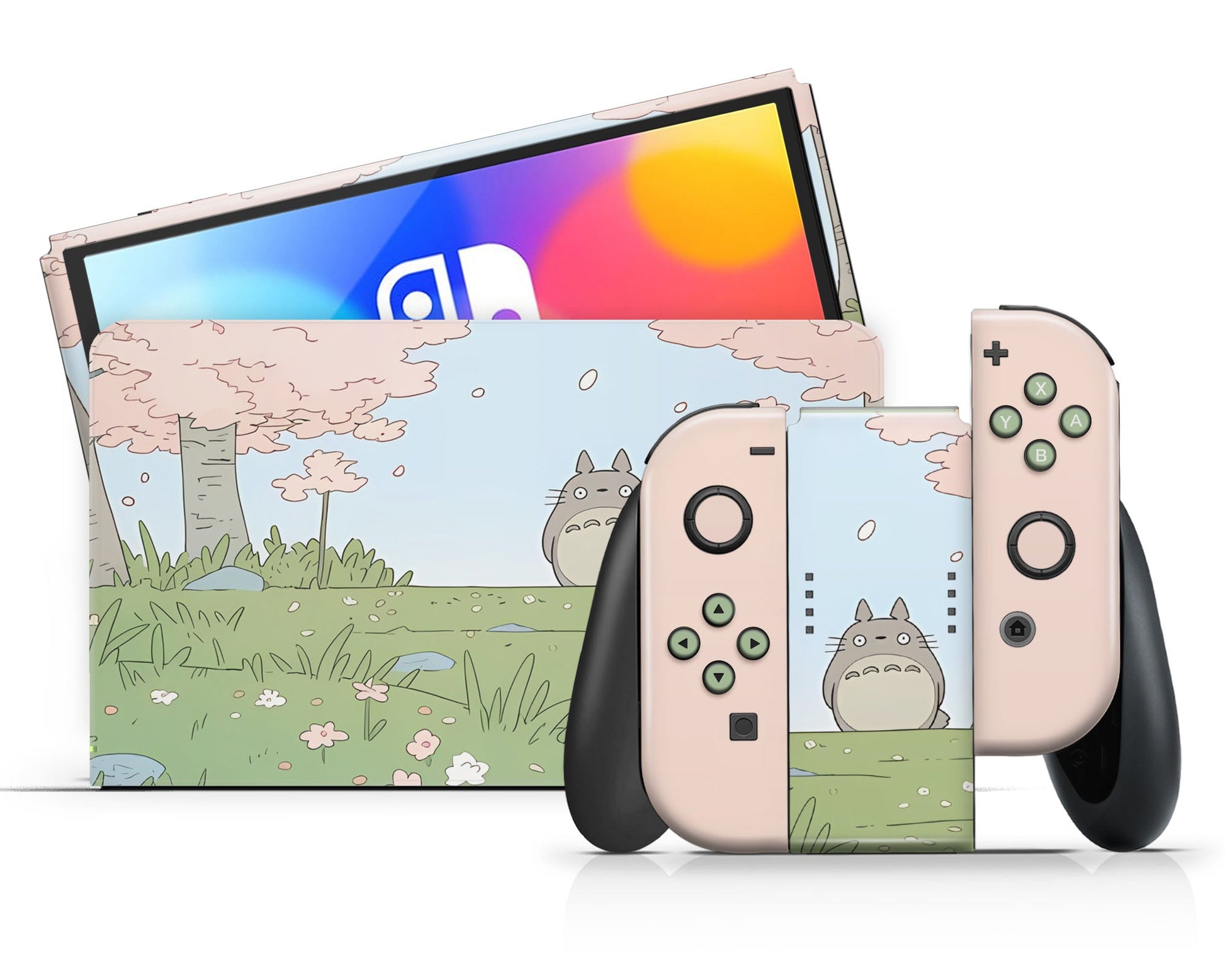 Lux Skins Nintendo Switch OLED Totoro Pretty Pink Fields Full Set Skins - Pop culture Totoro Skin