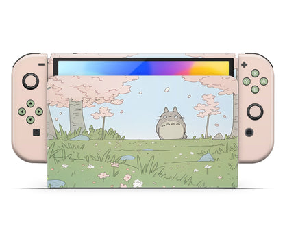 Lux Skins Nintendo Switch OLED Totoro Pretty Pink Fields Full Set +Tempered Glass Skins - Pop culture Totoro Skin