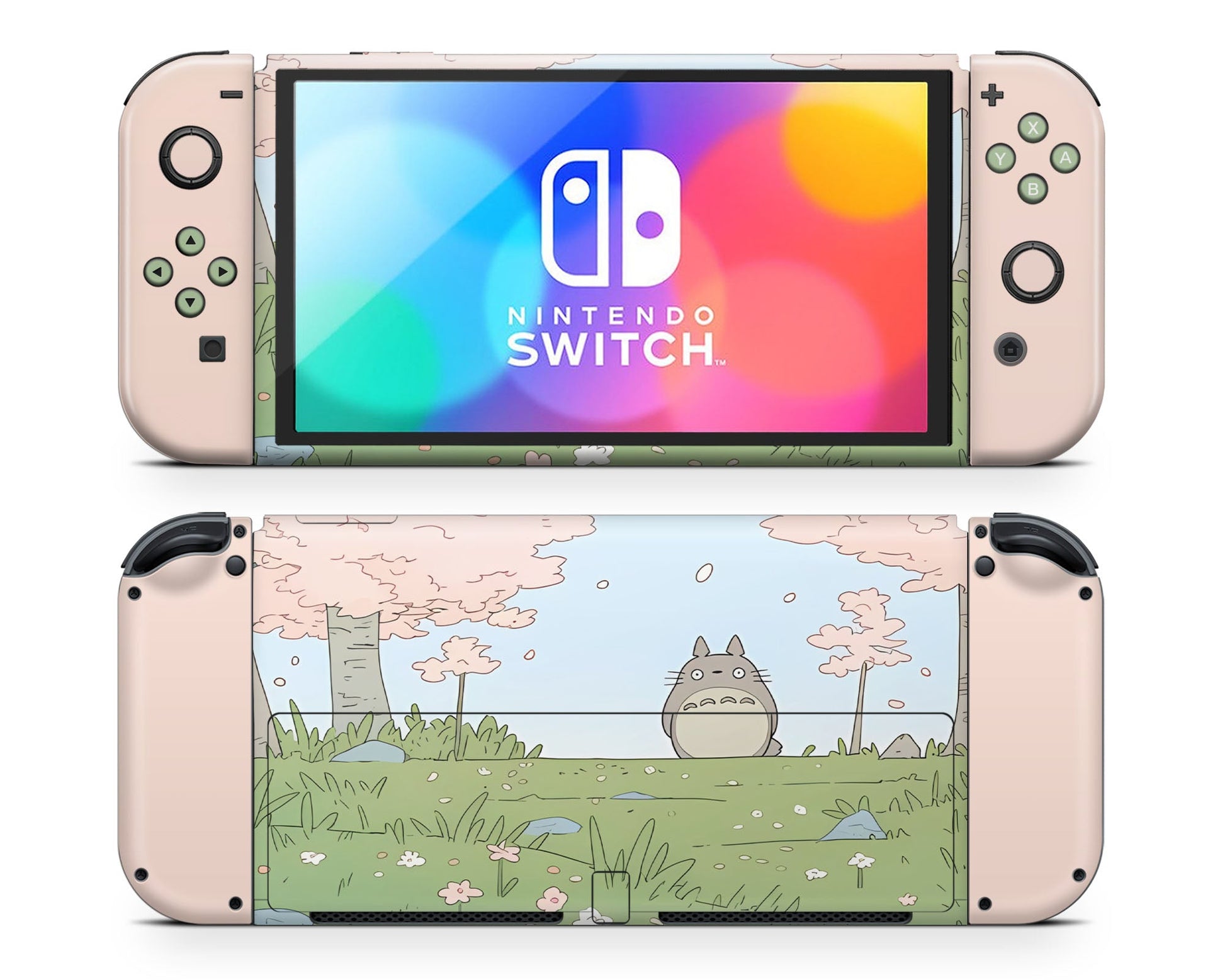 Lux Skins Nintendo Switch OLED Totoro Pretty Pink Fields Joycons Only Skins - Pop culture Totoro Skin