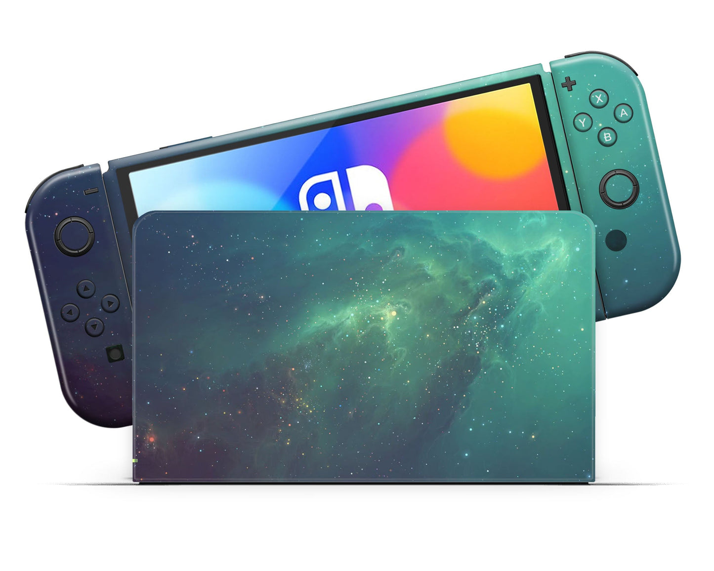 Green Stardust Galaxy Nintendo Switch OLED Skin