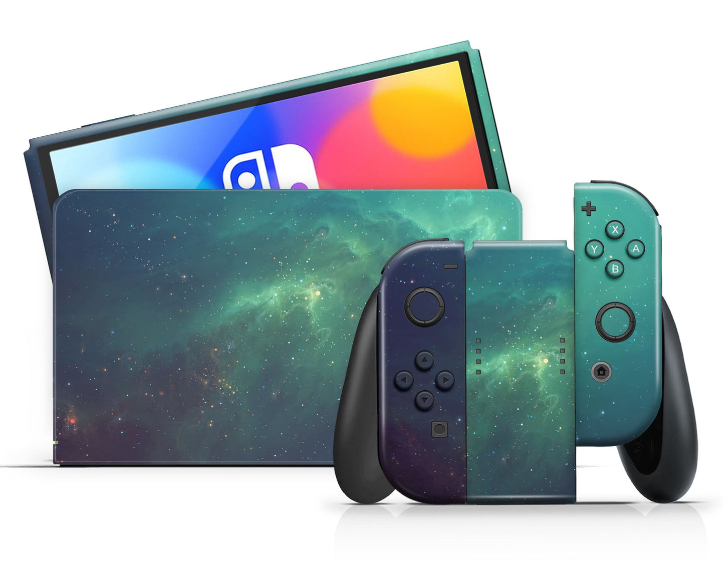 Lux Skins Nintendo Switch OLED Green Stardust Galaxy Full Set Skins - Pattern Galaxy Skin