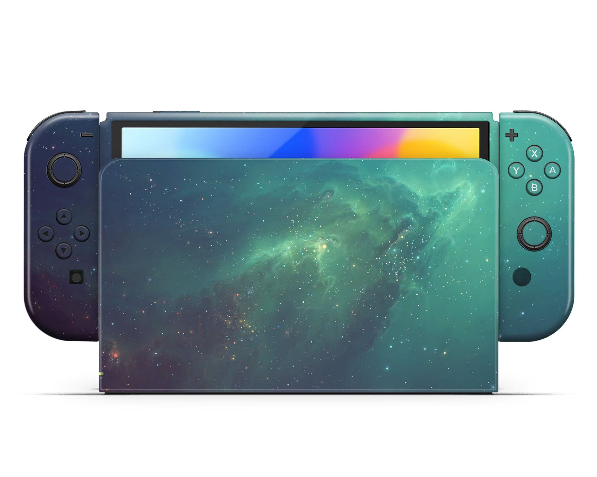 Lux Skins Nintendo Switch OLED Green Stardust Galaxy Full Set +Tempered Glass Skins - Pattern Galaxy Skin
