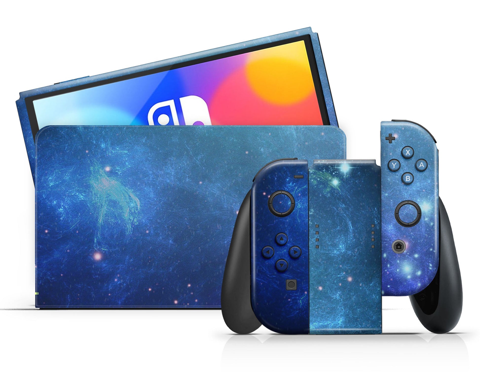 Lux Skins Nintendo Switch OLED Ethereal Blue Stardust Galaxy Full Set Skins - Pattern Galaxy Skin