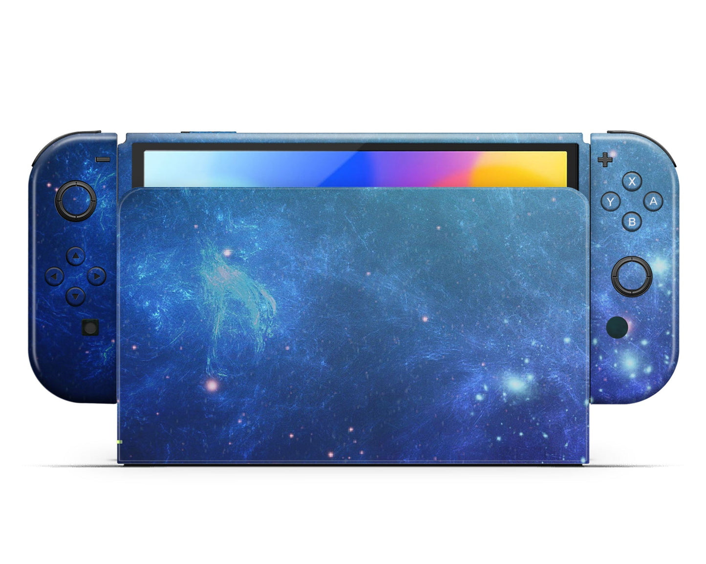 Lux Skins Nintendo Switch OLED Ethereal Blue Stardust Galaxy Full Set +Tempered Glass Skins - Pattern Galaxy Skin