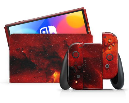 Lux Skins Nintendo Switch OLED Red Stardust Galaxy Full Set Skins - Pattern Galaxy Skin