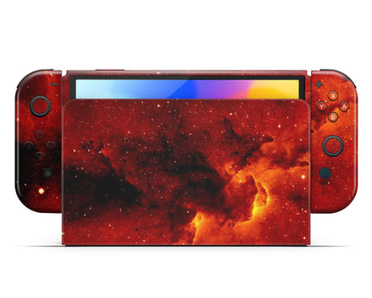 Lux Skins Nintendo Switch OLED Red Stardust Galaxy Full Set +Tempered Glass Skins - Pattern Galaxy Skin