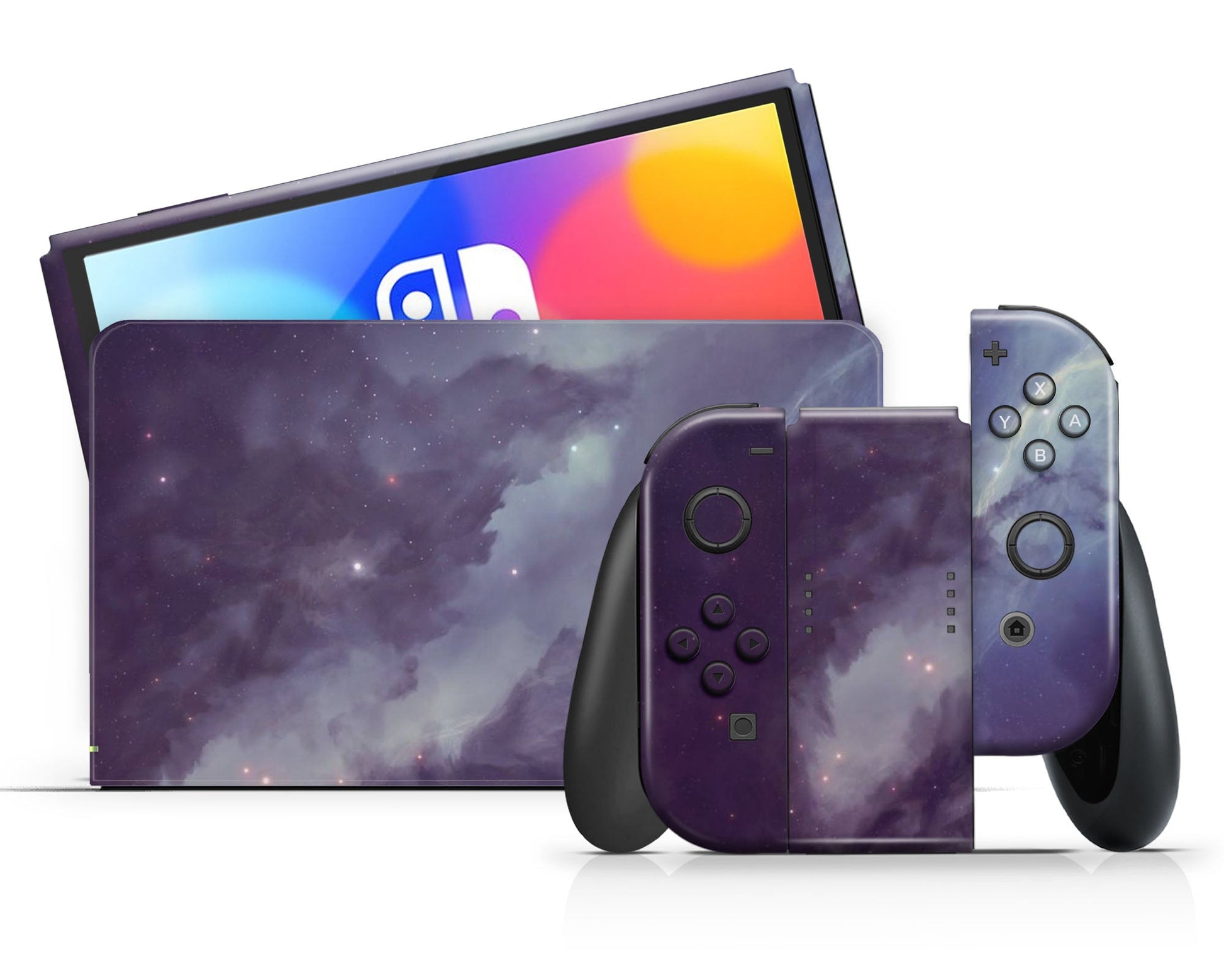 Lux Skins Nintendo Switch OLED Purple Ethereal Galaxy Full Set Skins - Pattern Galaxy Skin