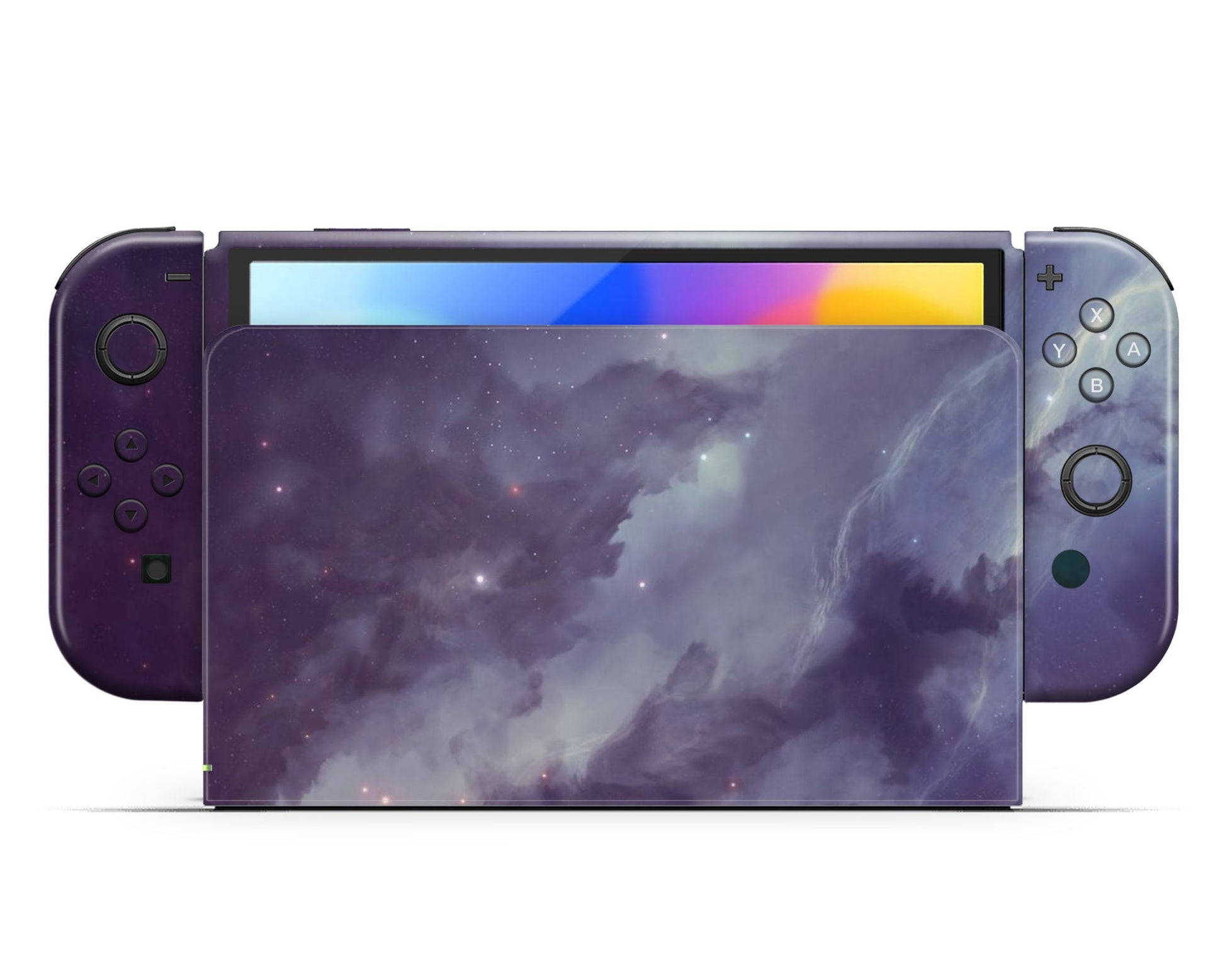 Lux Skins Nintendo Switch OLED Purple Ethereal Galaxy Full Set +Tempered Glass Skins - Pattern Galaxy Skin