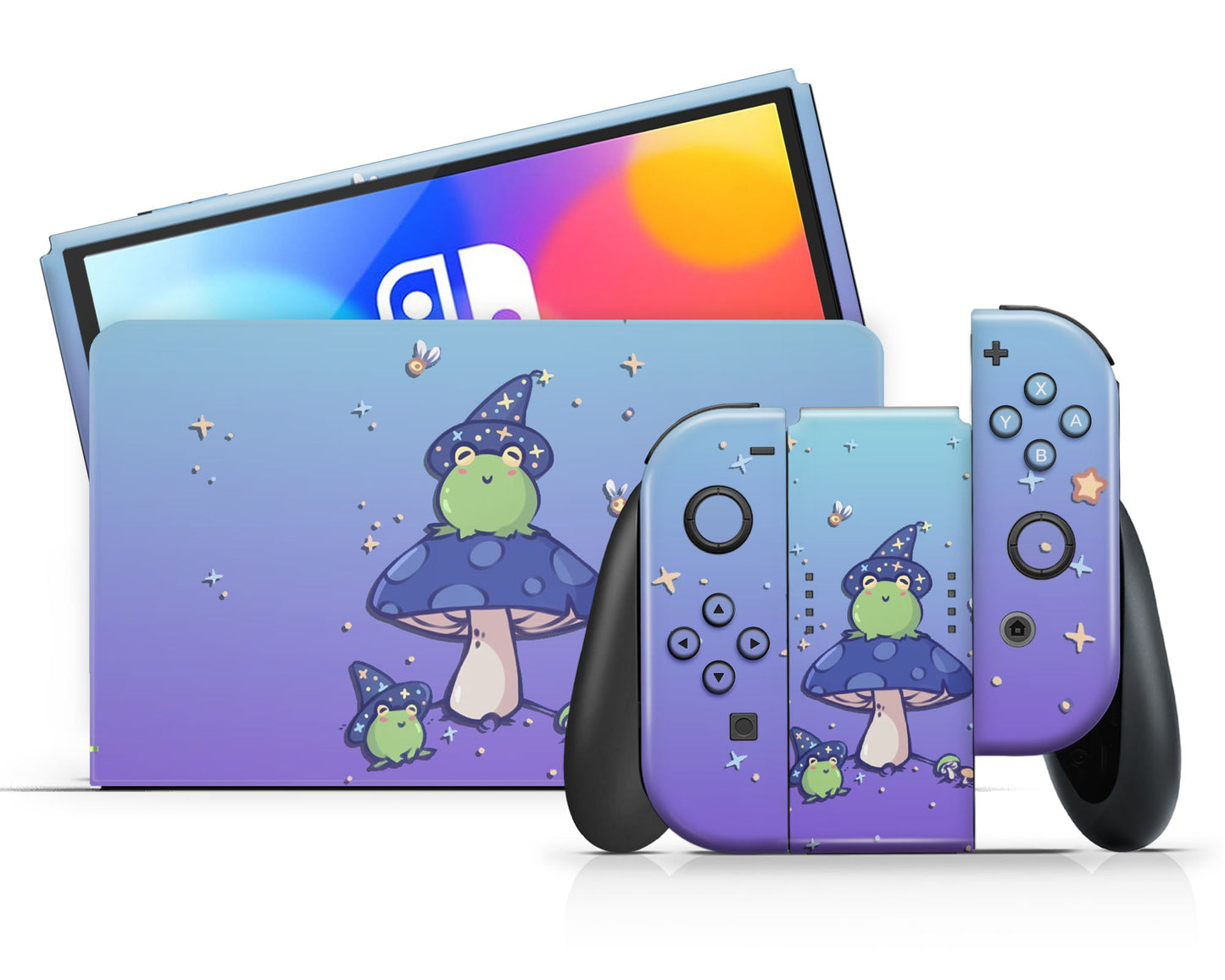 Lux Skins Nintendo Switch OLED Lavender Teal Witch Frog Full Set Skins - Animal Cute Skin