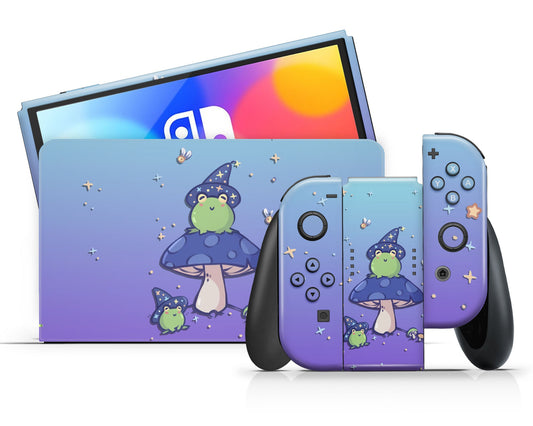 Lux Skins Nintendo Switch OLED Lavender Teal Witch Frog Full Set Skins - Animal Cute Skin