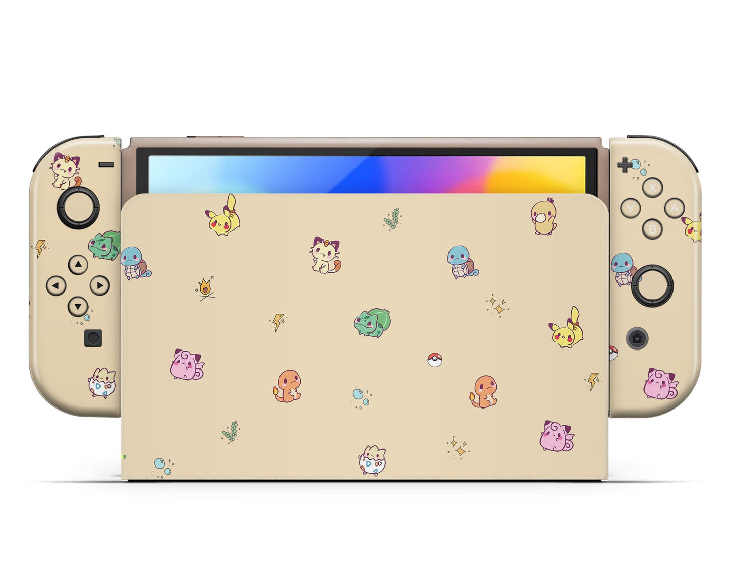 Lux Skins Nintendo Switch OLED Cosy Pokemon Pattern Full Set +Tempered Glass Skins - Pop culture Pokemon Skin