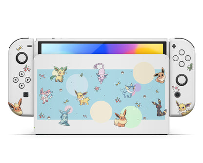 Lux Skins Nintendo Switch OLED Everspark Eeveelution Full Set +Tempered Glass Skins - Pop culture Pokemon Skin